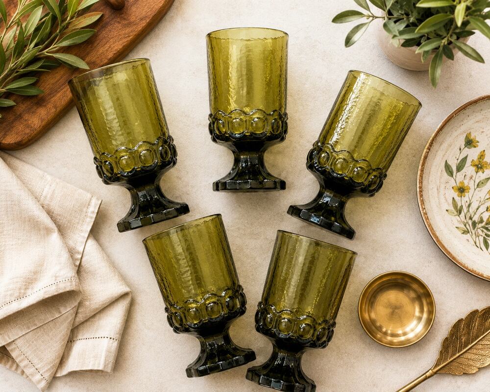Vintage Franciscan Madeira Olive Green Goblets Set 5